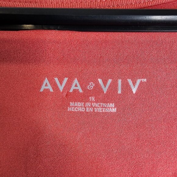 Womens Coral Pink Ruched Knit Top V Neck Long Sleeve Ava & Viv Plus Size 1X - Picture 5 of 12